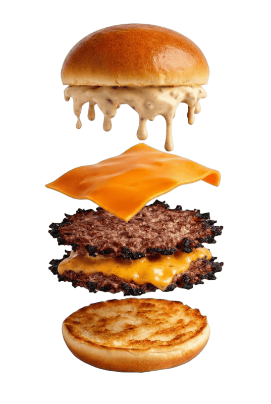 Burger smash en vue éclatée